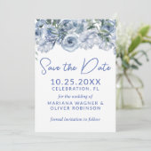 Dusty Blue auf dem Save the Date "White Romantic F Einladung (Stehend Vorderseite)