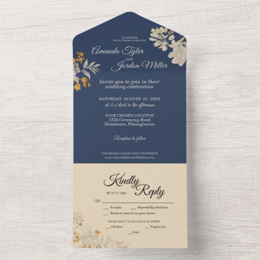 Dusty Blue Autumn Boho Wedding All In One Einladung (Innen Boden)