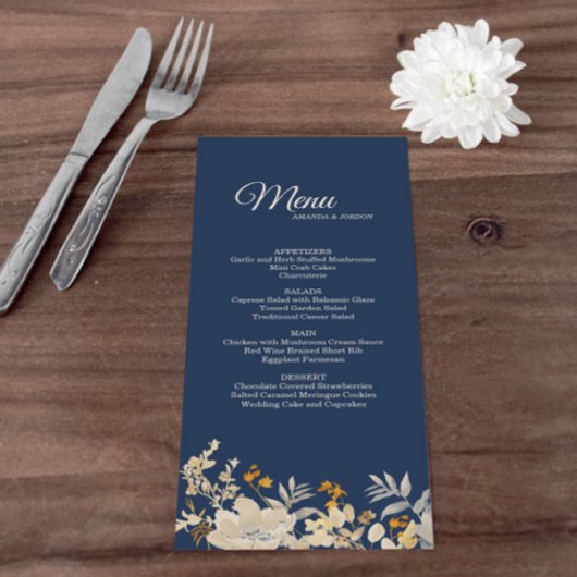 Dusty Blue Autumn Boho Wedding Menu Menükarte