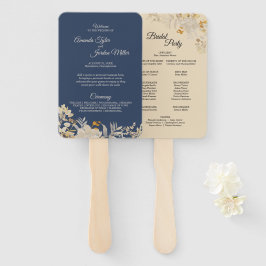 Dusty Blue Autumn Boho Wedding Program Hand Fan Fächer