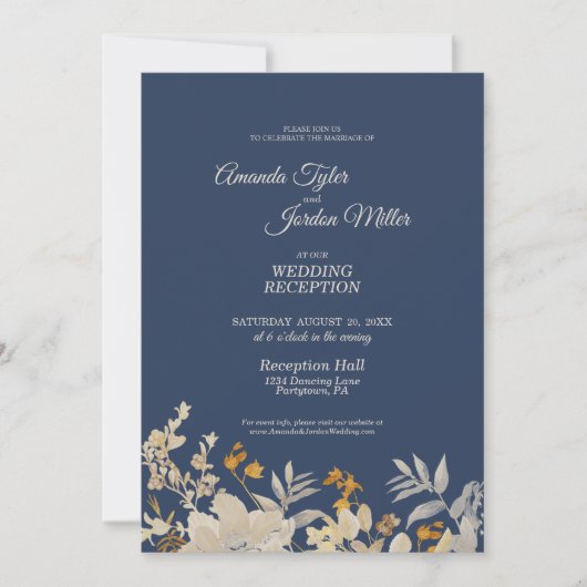 Dusty Blue Autumn Boho Wedding Reception Einladung (Vorderseite)