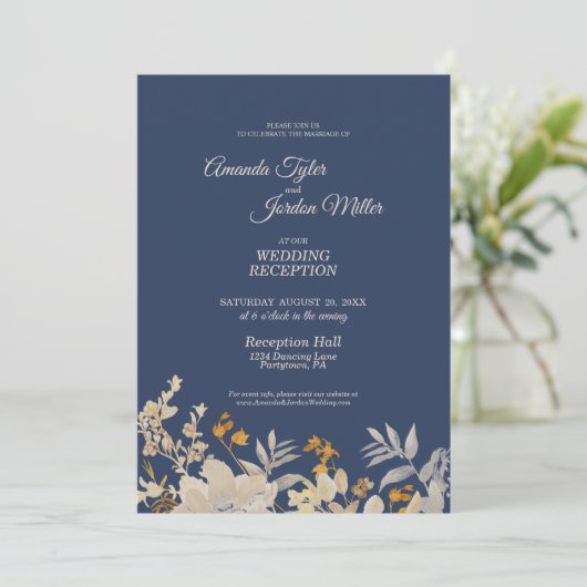Dusty Blue Autumn Boho Wedding Reception Einladung (Stehend Vorderseite)