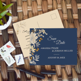 Dusty Blue Autumn Boho Wedding Save the Date Ankündigungspostkarte