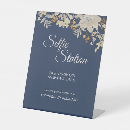 Dusty Blue Autumn Boho Wedding Selfie Station Sockelschild (Vorderseite)