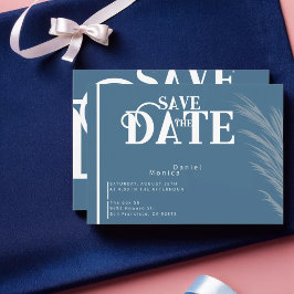 Dusty Blue Autumn Pampas Wedding Design Save The Date