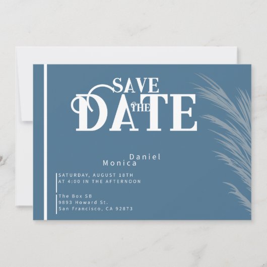 Dusty Blue Autumn Pampas Wedding Design Save The Date (Vorderseite)