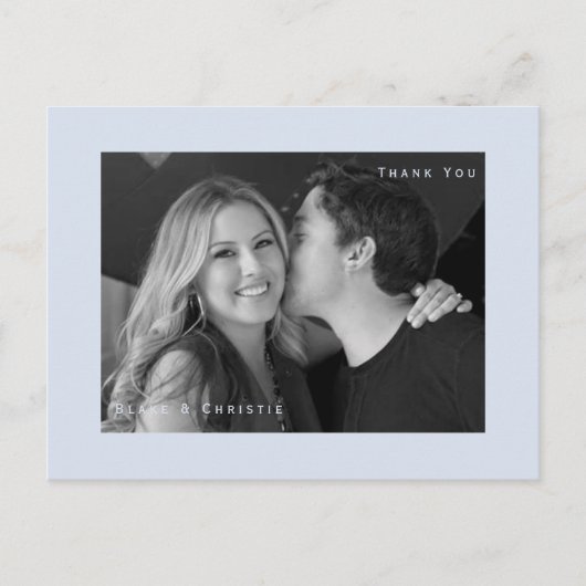 Dusty Blue B/W Foto Wedding Danke Postcard Postkarte (Vorderseite)