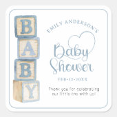 Dusty Blue Baby Blocks Baby Shower Favor Sticker (Vorderseite)
