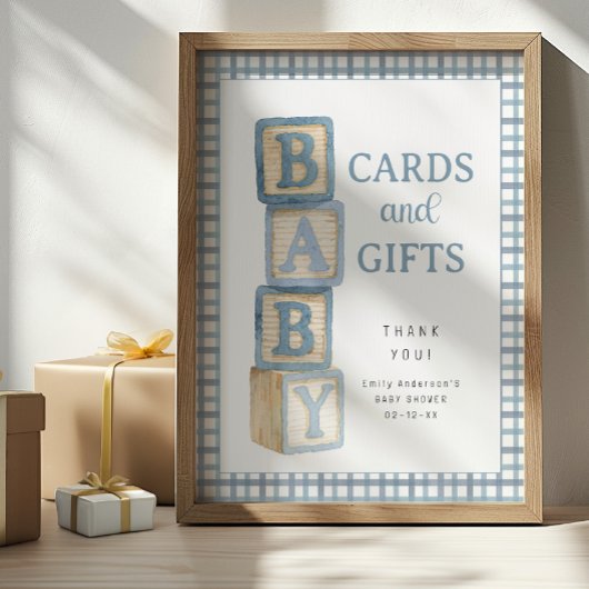 Dusty Blue Baby Blocks Cards and Gifts Baby Shower Poster
