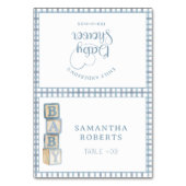 Dusty Blue Baby Blocks Editable Tent Cards  Tischnummer (Vorderseite)