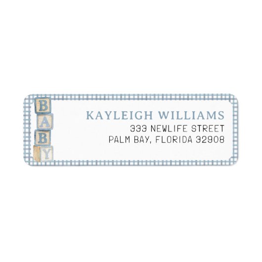 Dusty Blue Baby Blocks Return Address Label (Vorne)