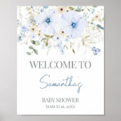 Dusty Blue Baby Bloom Baby Dusche Willkommen Poster (Vorne)