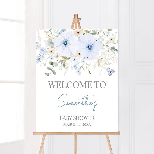 Dusty Blue Baby Bloom Baby Dusche Willkommen Poster