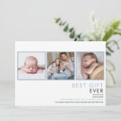 Dusty Blue Baby Boy 3 Foto Birth Ankündigung (Stehend Vorderseite)