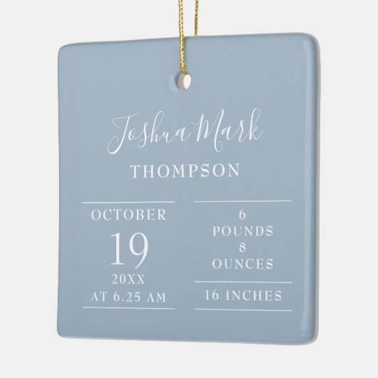 Dusty Blue Baby Boy Birth Stats Foto Keramikornament (Links)