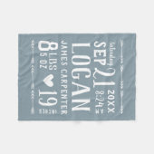 Dusty Blue Baby Boy Birth Stats Keepake Fleecedecke (Vorderseite (Horizontal))