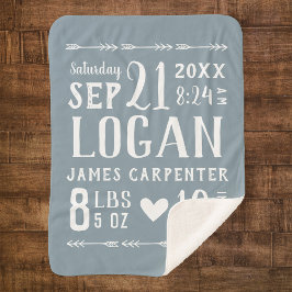 Dusty Blue Baby Boy Birth Stats Keepake Sherpadecke