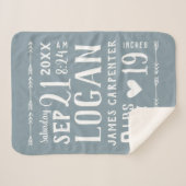 Dusty Blue Baby Boy Birth Stats Keepake Sherpadecke (Vorderseite (Horizontal))