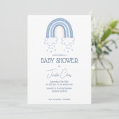Dusty Blue Baby Boy Boho Style Babydusche Einladung (Stehend Vorderseite)