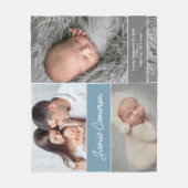 Dusty Blue Baby Boy Name Geburtsstaten Foto Collag Fleecedecke (Vorderseite)