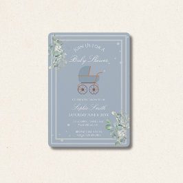 Dusty Blue Baby Carriage Eucalyptus Baby Shower Einladung