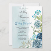 Dusty Blue Baby Dusche Blumenwasser Einladung (Vorderseite)