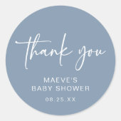 Dusty Blue Baby Dusche Round Sticker Moderner Jung (Vorderseite)