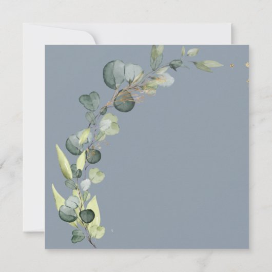 Dusty Blue Baby Duwer Greenery Eucalyptus Einladung (Rückseite)