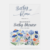 Dusty Blue Baby in Bloom Baby Shower Welcome  Acrylschild (Vorderseite)