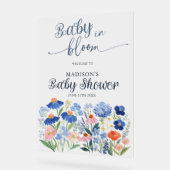 Dusty Blue Baby in Bloom Baby Shower Welcome  Acrylschild (Winkel)