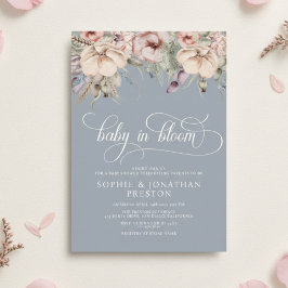 Dusty Blue Baby In Bloom QR Floral Baby Shower Einladung