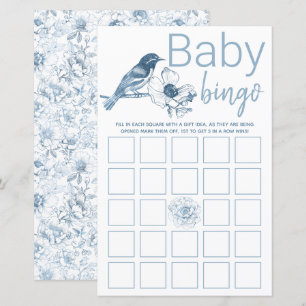 Dusty Blue Baby Showdusche Bingo Game Card Floral