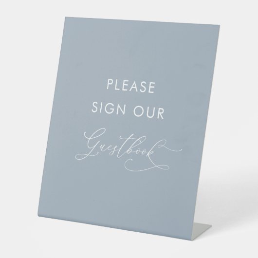 Dusty Blue Baby Shower Gästebuch-Zeichen Sockelschild (Vorderseite)