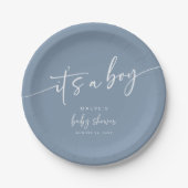 Dusty Blue Baby Shower Paper Plate Modern Boy Pappteller (Vorderseite)