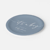 Dusty Blue Baby Shower Paper Plate Modern Boy Pappteller (Schrägansicht)