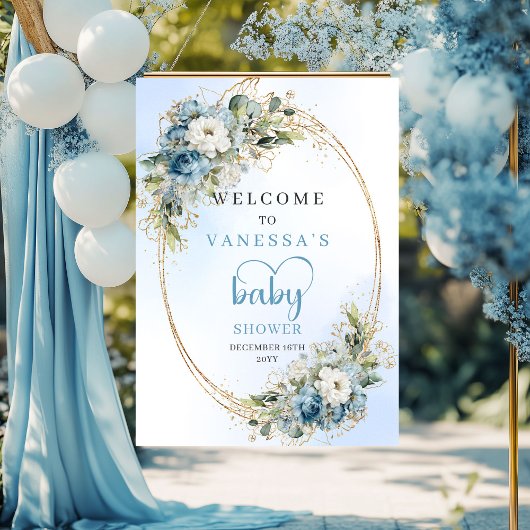 Dusty Blue Baby Shower Poster Eucalyptus Greenery