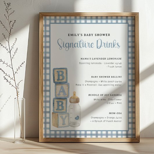 Dusty Blue Baby Shower Signature Drinks Sign Poster