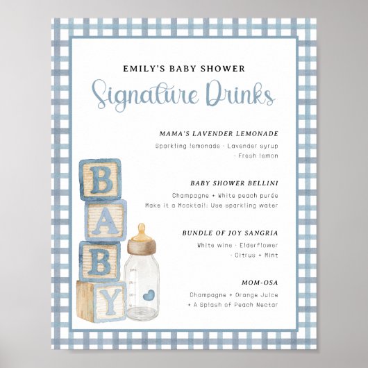 Dusty Blue Baby Shower Signature Drinks Sign Poster (Vorne)