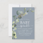 Dusty Blue Baby Sprinkle Dusche Eukalyptus Einladung (Vorderseite)