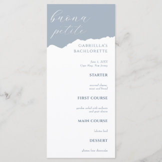Dusty Blue Bachlorette Menu Italian Menükarte