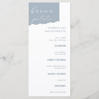Dusty Blue Bachlorette Menu Italian Menükarte