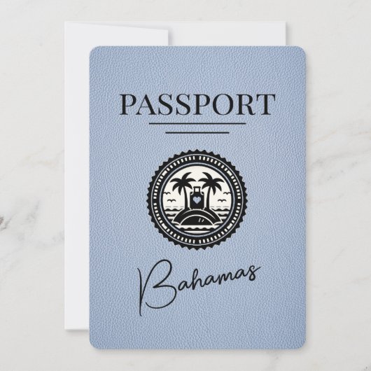 Dusty Blue Bahamas Passport Save the Date (Vorderseite)