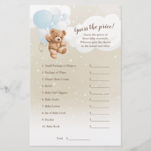 Dusty Blue Balloon Teddy Bear rät das Preisspiel Flyer