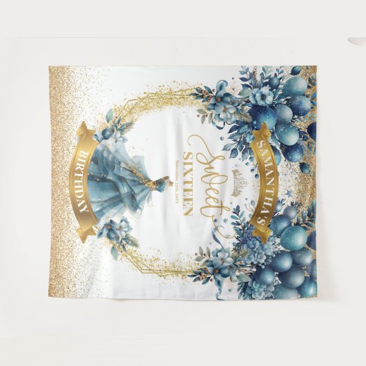 Dusty Blue Balloons Sweet 16 Birthday Hintergrund Wandteppich (Vorderseite (Horizontal))