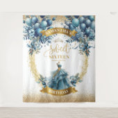 Dusty Blue Balloons Sweet 16 Birthday Hintergrund Wandteppich (Vorderseite)