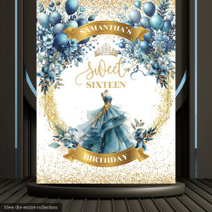 Dusty Blue Balloons Sweet 16 Birthday Hintergrund Wandteppich