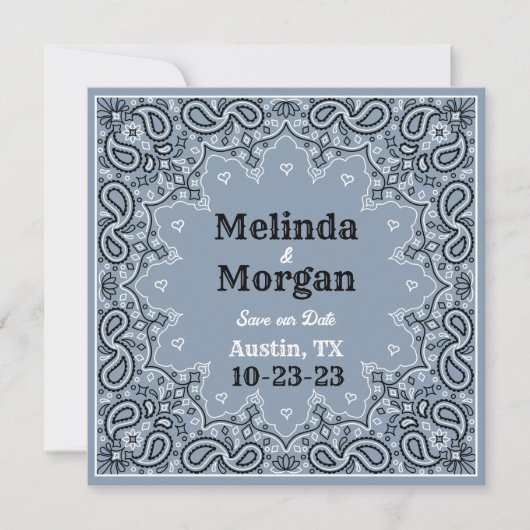 Dusty Blue Bandana Flat Save the Date Card (Vorderseite)