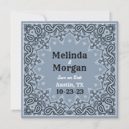 Dusty Blue Bandana Flat Save the Date Card