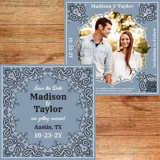Dusty Blue Bandana Foto Save the Date-Karte Save The Date