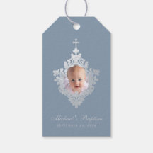 Dusty Blue Baptism Elegantes Junge Foto Vintages W